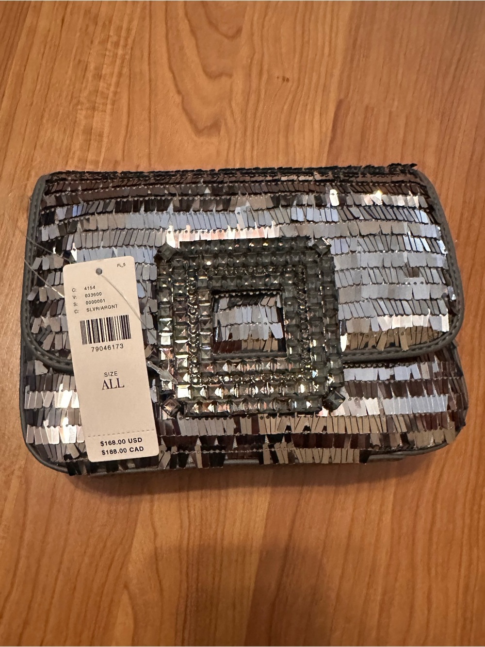 BibiLou Silver Sequin Crossbody with Crystal Square Buckle